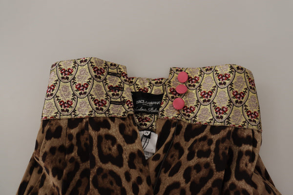 Dolce &amp; Gabbana Ruskeat Leopard Gold Jacquard korkeavyötäröiset housut