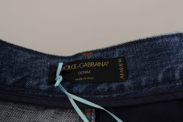 Dolce &amp; Gabbana Blue Jeans Jacquard Majolica korkeavyötäröiset housut