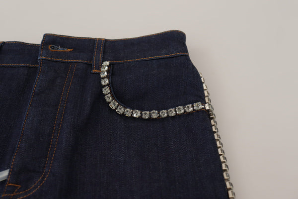 Dolce &amp; Gabbana Blue Denim Stretch Crystal Hot Pants -shortsit