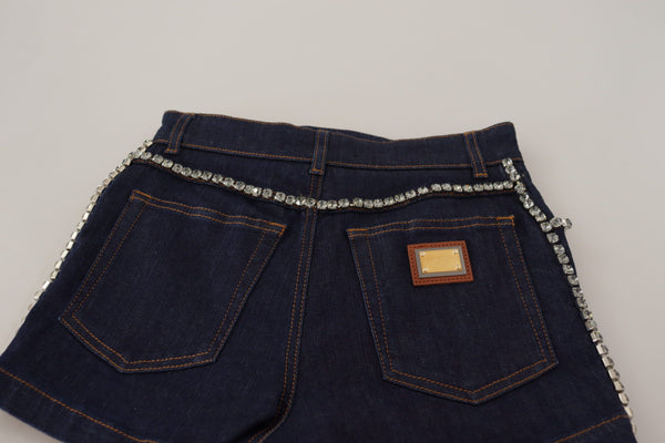 Dolce &amp; Gabbana Blue Denim Stretch Crystal Hot Pants -shortsit