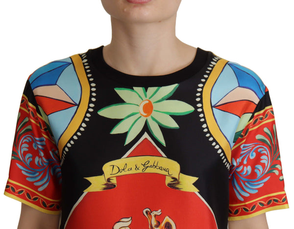 Dolce &amp; Gabbana Multicolor Soldier Carretto Silk Top T-paita