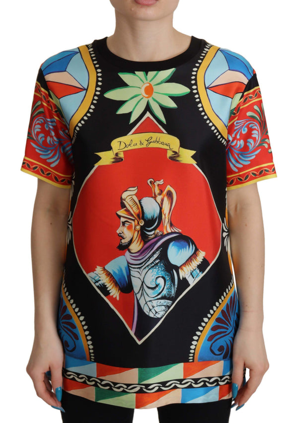 Dolce &amp; Gabbana Multicolor Soldier Carretto Silk Top T-paita