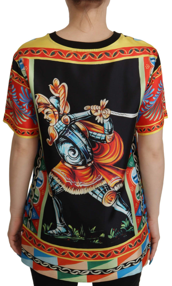 Dolce &amp; Gabbana Multicolor Soldier Carretto Silk Top T-paita