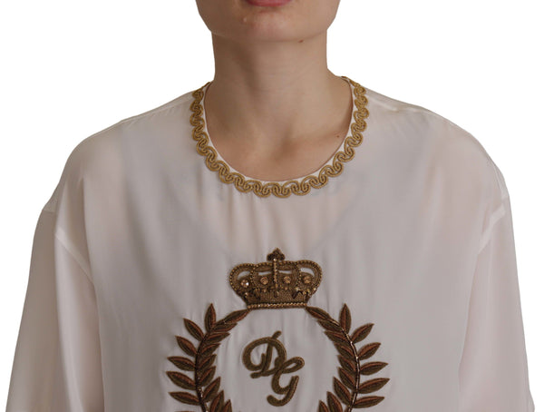 Dolce & Gabbana Elegant Silk Blouse with Gold Crown Embroidery