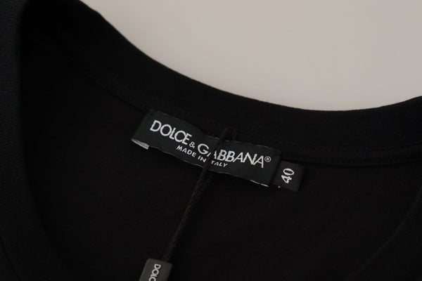 Dolce &amp; Gabbana Black Logo Motive Crewneck puuvillainen T-paita