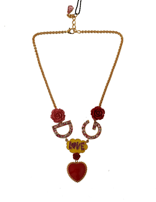 Dolce &amp; Gabbana Gold Rose Love Crystal Charm Chain kaulakoru