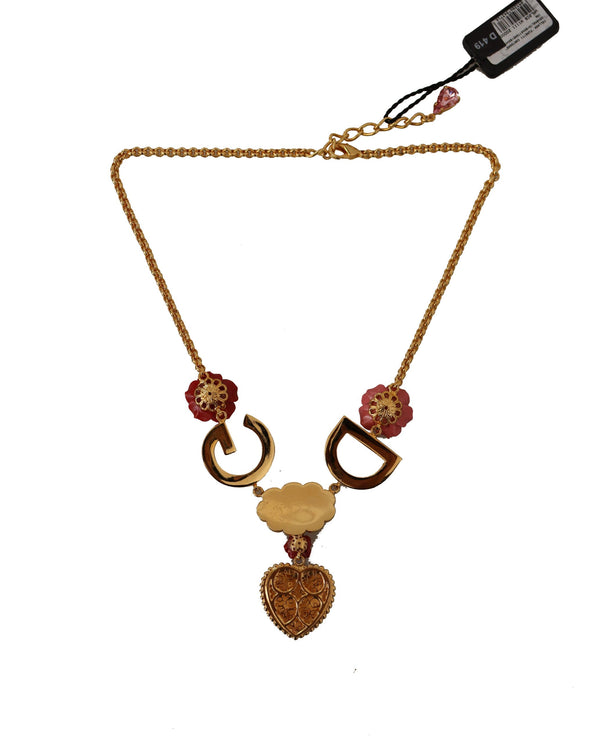 Dolce &amp; Gabbana Gold Rose Love Crystal Charm Chain kaulakoru