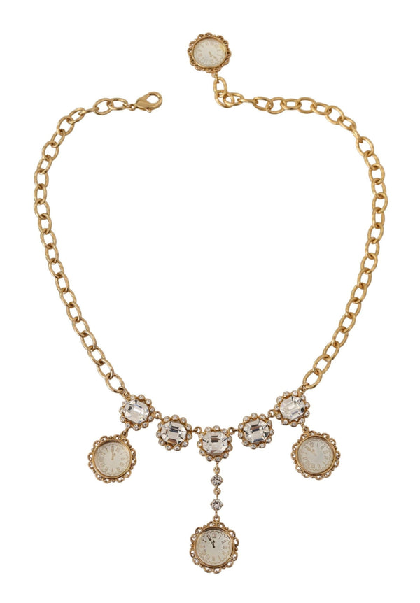 Dolce &amp; Gabbana Gold Clock Statement Crystal Chain kaulakoru