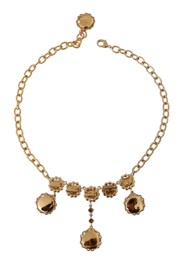 Dolce &amp; Gabbana Gold Clock Statement Crystal Chain kaulakoru