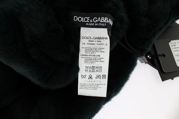 Dolce &amp; Gabbana Green Weasel Fur Virkattu hupullinen huivihattu