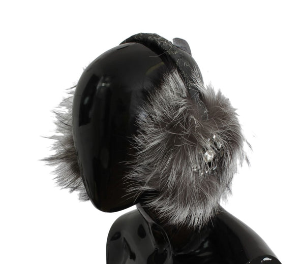 Dolce &amp; Gabbana Grey Fox Fur Crystal korvasuojaimet