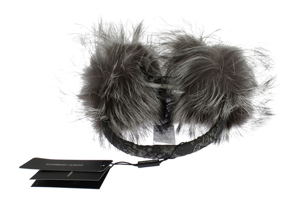 Dolce &amp; Gabbana Grey Fox Fur Crystal korvasuojaimet