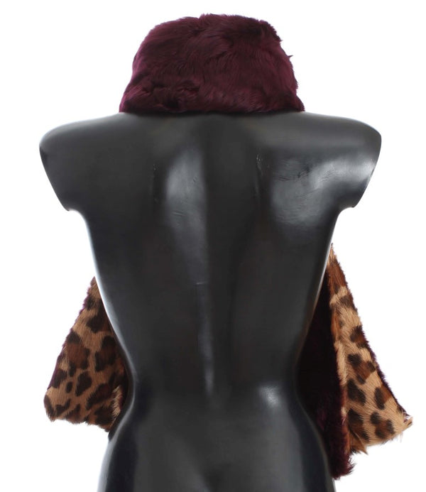 Dolce &amp; Gabbana Purple Lamb Fur Leopard Print huivi