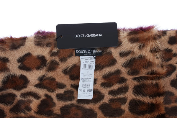 Dolce &amp; Gabbana Purple Lamb Fur Leopard Print huivi