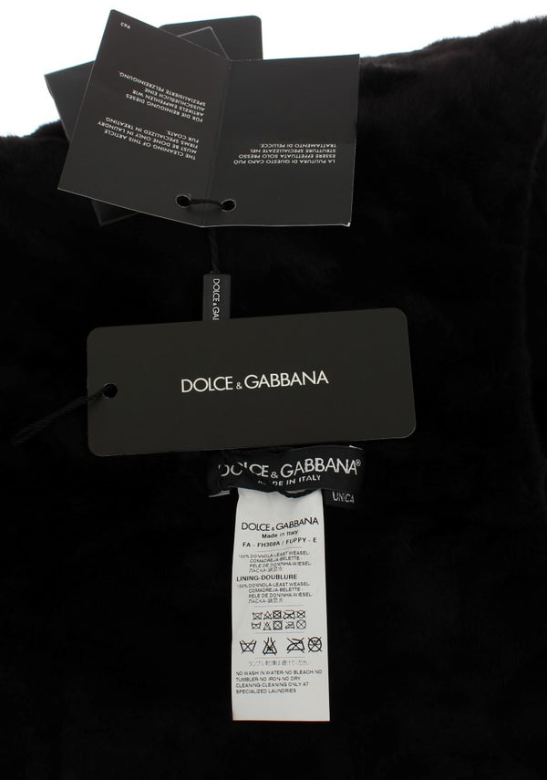 Dolce &amp; Gabbana Black Weasel Fur Virkattu hupullinen huivihattu