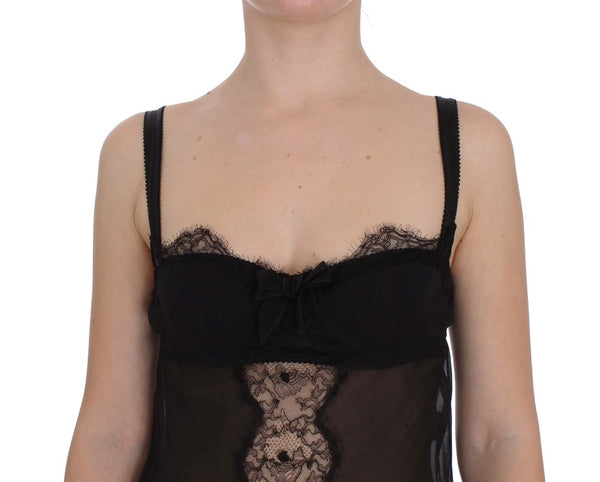 Dolce &amp; Gabbana Black Silk Floral Lace Alusvaatteet toppi