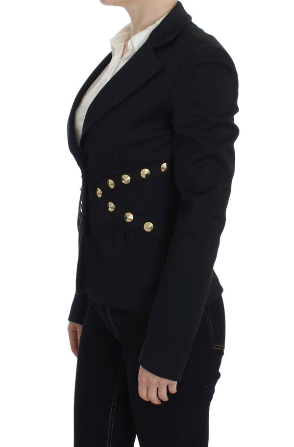 Exte Black Cotton Stretch Gold Studded Blazer -takki