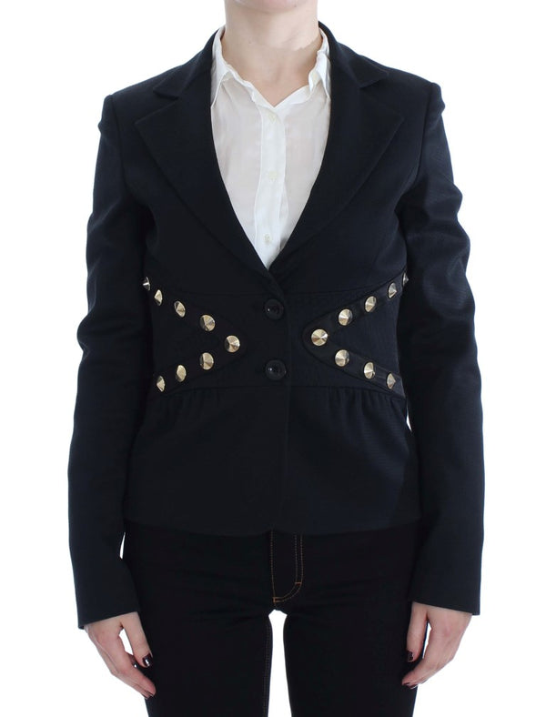 Exte Black Cotton Stretch Gold Studded Blazer -takki