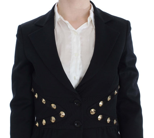 Exte Black Cotton Stretch Gold Studded Blazer -takki