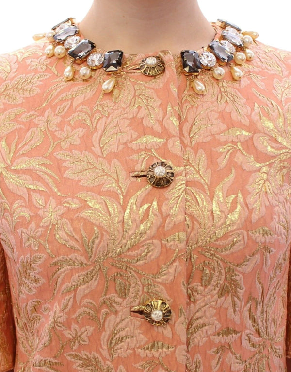 Dolce &amp; Gabbana Pink Silk Brocade Crystal Jacket -takki