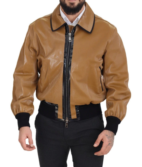 Dolce &amp; Gabbana Dark Camel Cotton Full Zip Blouson -takki