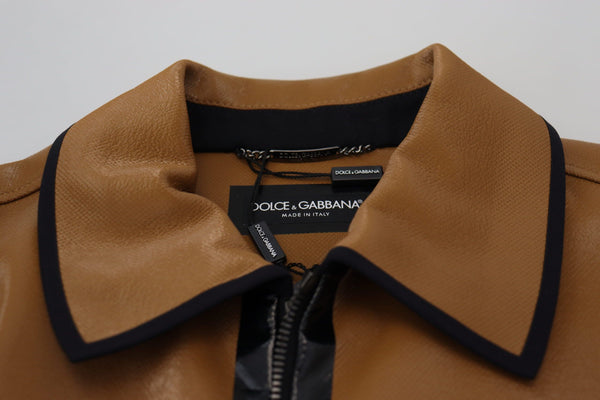 Dolce &amp; Gabbana Dark Camel Cotton Full Zip Blouson -takki