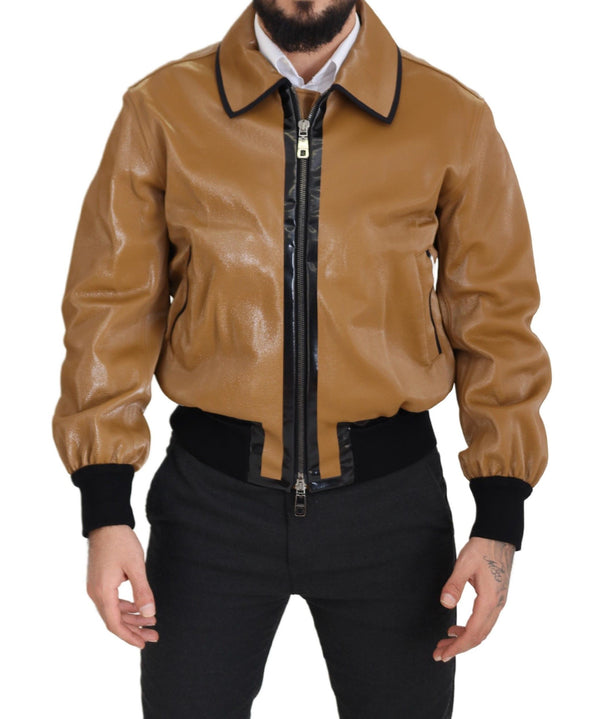 Dolce &amp; Gabbana Dark Camel Cotton Full Zip Blouson -takki