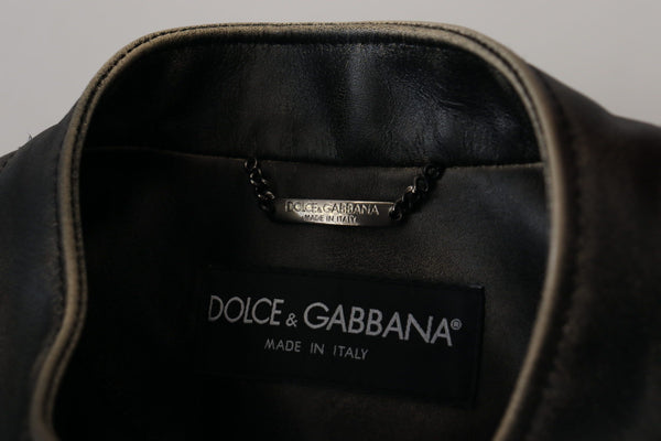 Dolce & Gabbana Elegant Black Leather Jacket with Silver Details