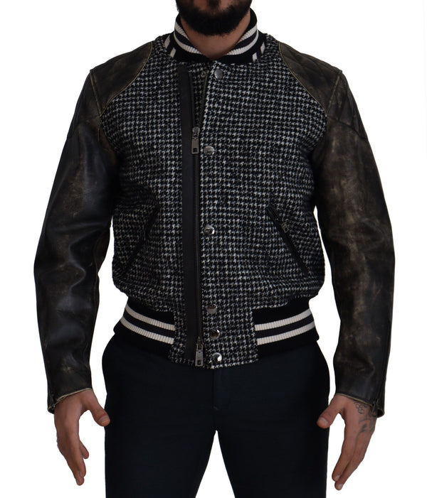 Dolce &amp; Gabbana musta Houndstooth Polyester Bomber -takki