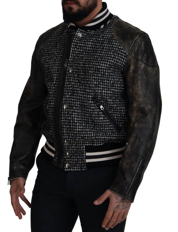 Dolce &amp; Gabbana musta Houndstooth Polyester Bomber -takki