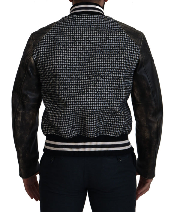 Dolce &amp; Gabbana musta Houndstooth Polyester Bomber -takki