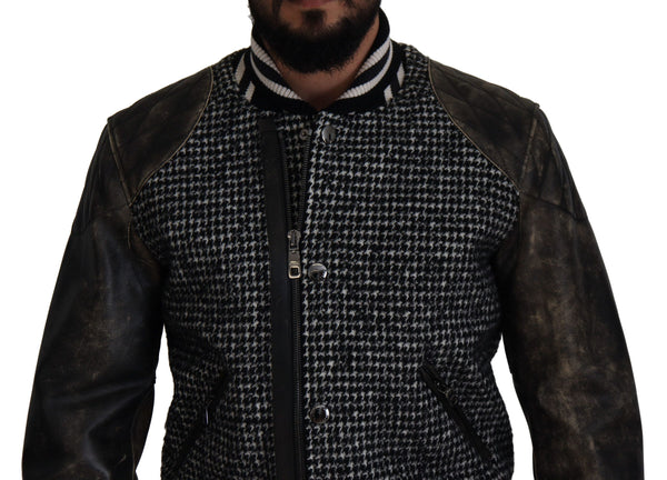 Dolce &amp; Gabbana musta Houndstooth Polyester Bomber -takki