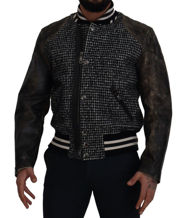 Dolce &amp; Gabbana musta Houndstooth Polyester Bomber -takki