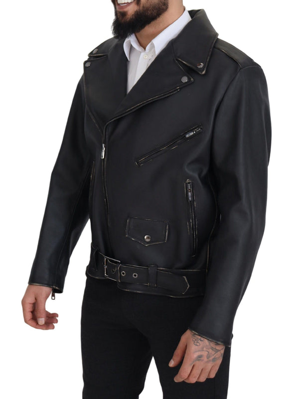 Dolce &amp; Gabbana musta nahkainen Biker Coat vetoketjutakki