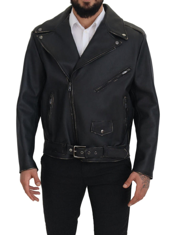 Dolce &amp; Gabbana musta nahkainen Biker Coat vetoketjutakki