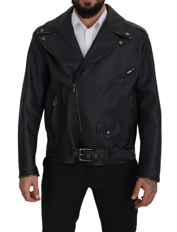 Dolce &amp; Gabbana musta nahkainen Biker Coat vetoketjutakki