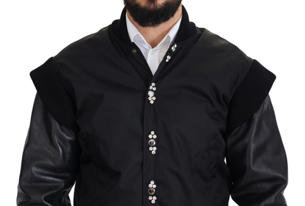 Dolce &amp; Gabbana Black Nylon Crystals Coat Buttons -takki