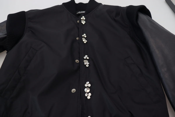 Dolce &amp; Gabbana Black Nylon Crystals Coat Buttons -takki