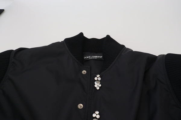 Dolce &amp; Gabbana Black Nylon Crystals Coat Buttons -takki