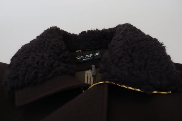 Dolce &amp; Gabbana Brown Double Breasted Shearling takki