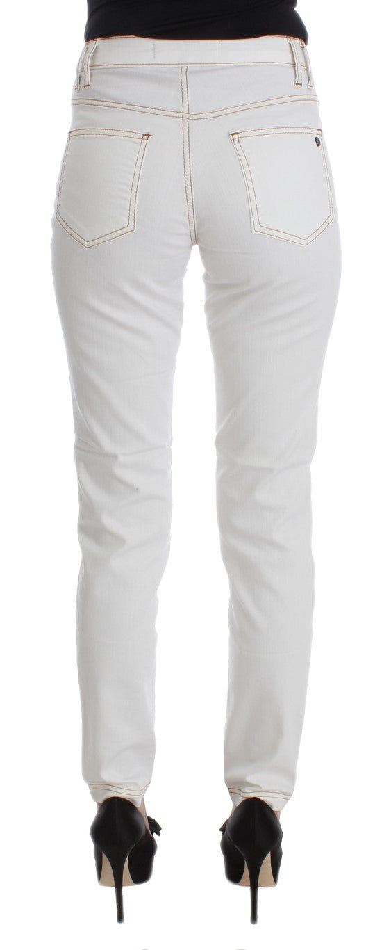 Cavalli White Cotton Blend Slim Fit -farkut