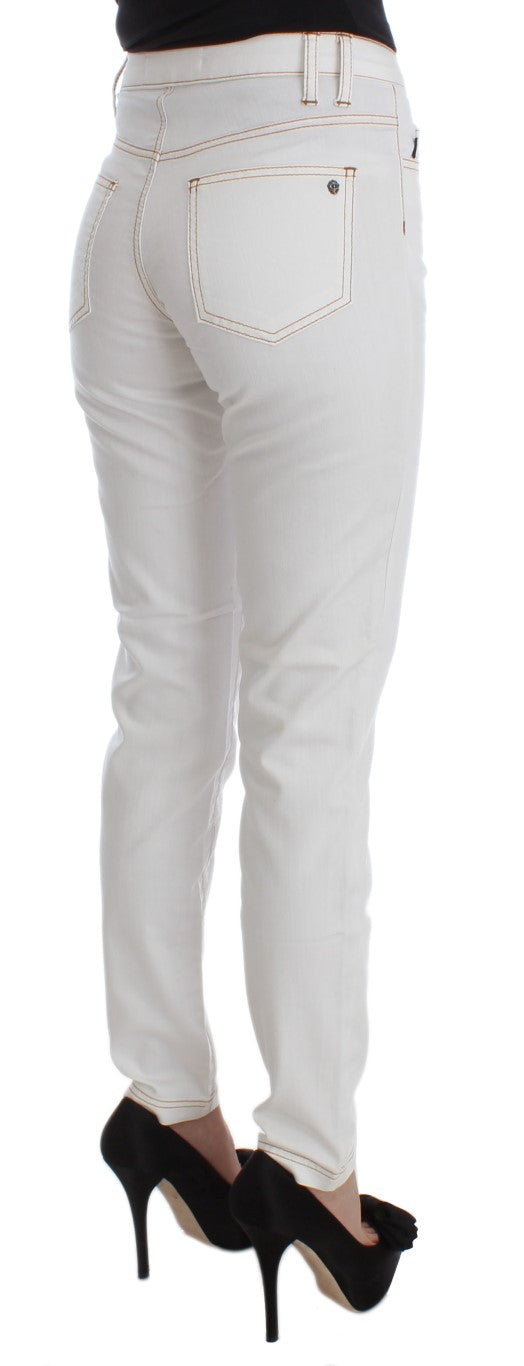 Cavalli White Cotton Blend Slim Fit -farkut