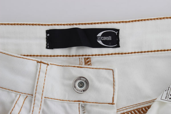 Cavalli White Cotton Blend Slim Fit -farkut