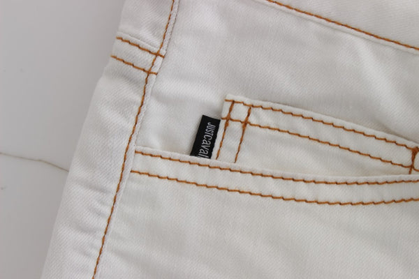 Cavalli White Cotton Blend Slim Fit -farkut