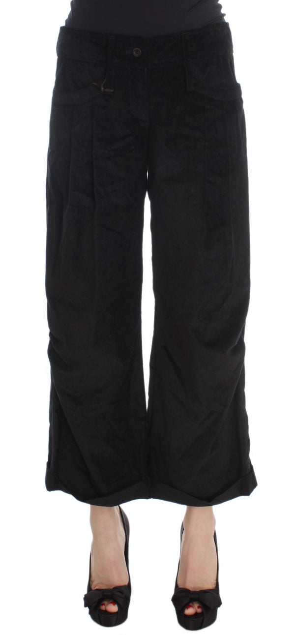 Ermanno Scervino Black Velvet Cotton Capri Bootcut -housut