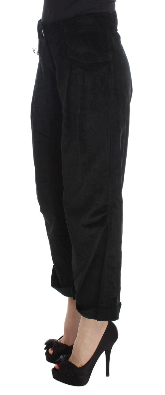 Ermanno Scervino Black Velvet Cotton Capri Bootcut -housut