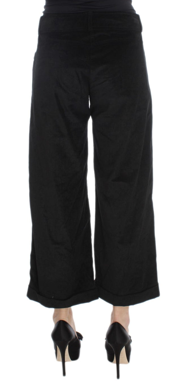 Ermanno Scervino Black Velvet Cotton Capri Bootcut -housut