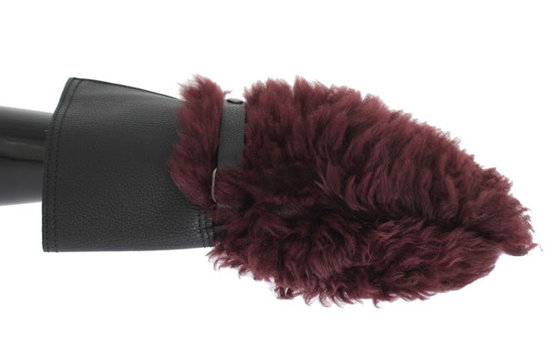 Dolce &amp; Gabbana mustat nahkaiset Bordeaux Shearling käsineet