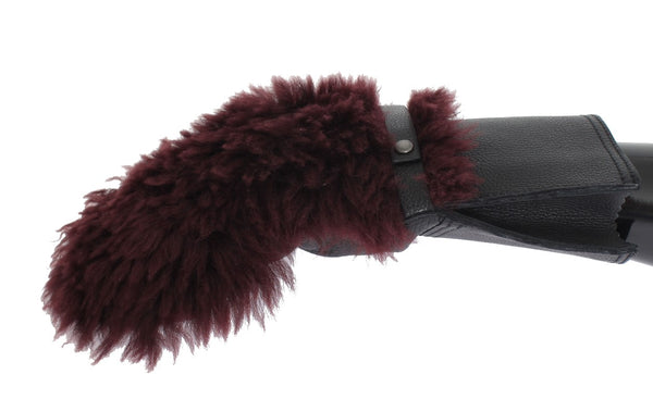 Dolce &amp; Gabbana mustat nahkaiset Bordeaux Shearling käsineet