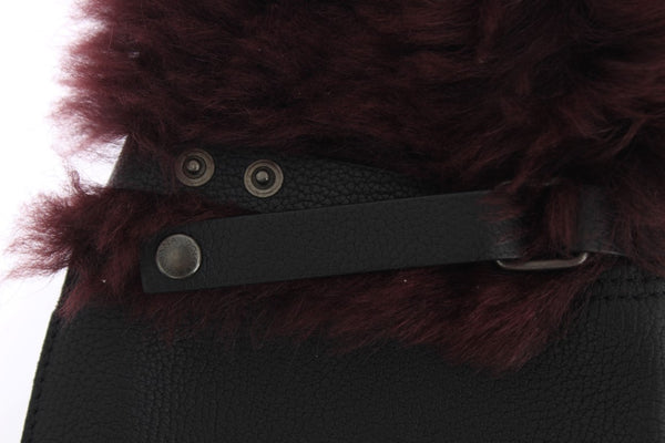 Dolce &amp; Gabbana mustat nahkaiset Bordeaux Shearling käsineet